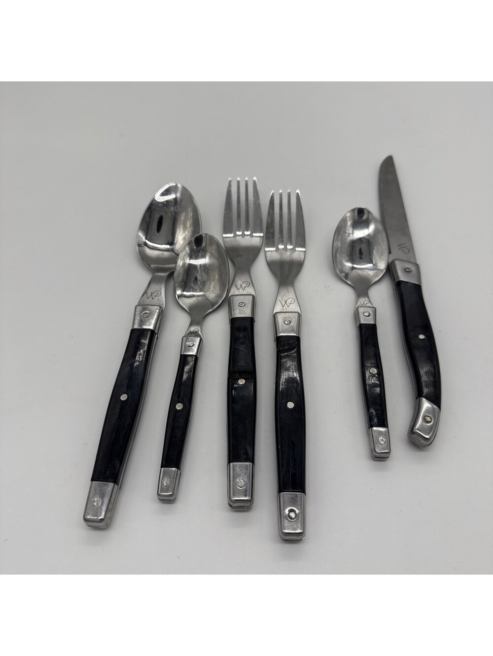 Wolfgang Puck Stainless Black Handle Flatware 6 Pc Lot Melt Spot Replacement
